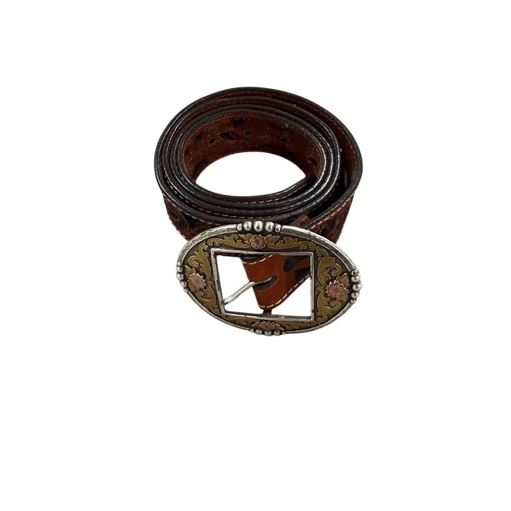 Ariat XL Womens Tooled Leather, Black Hills‎ Gold Inspired Buckle – Pre-Loved